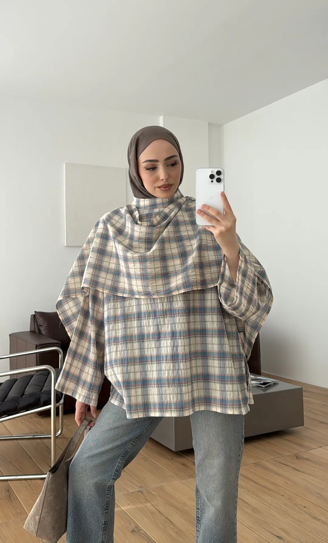 Ekose Şallı Bluz Mavi