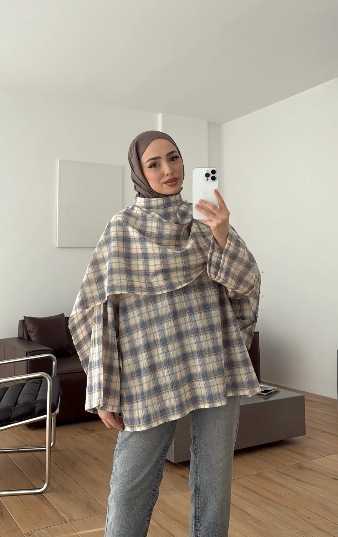 Ekose Şallı Bluz Mavi