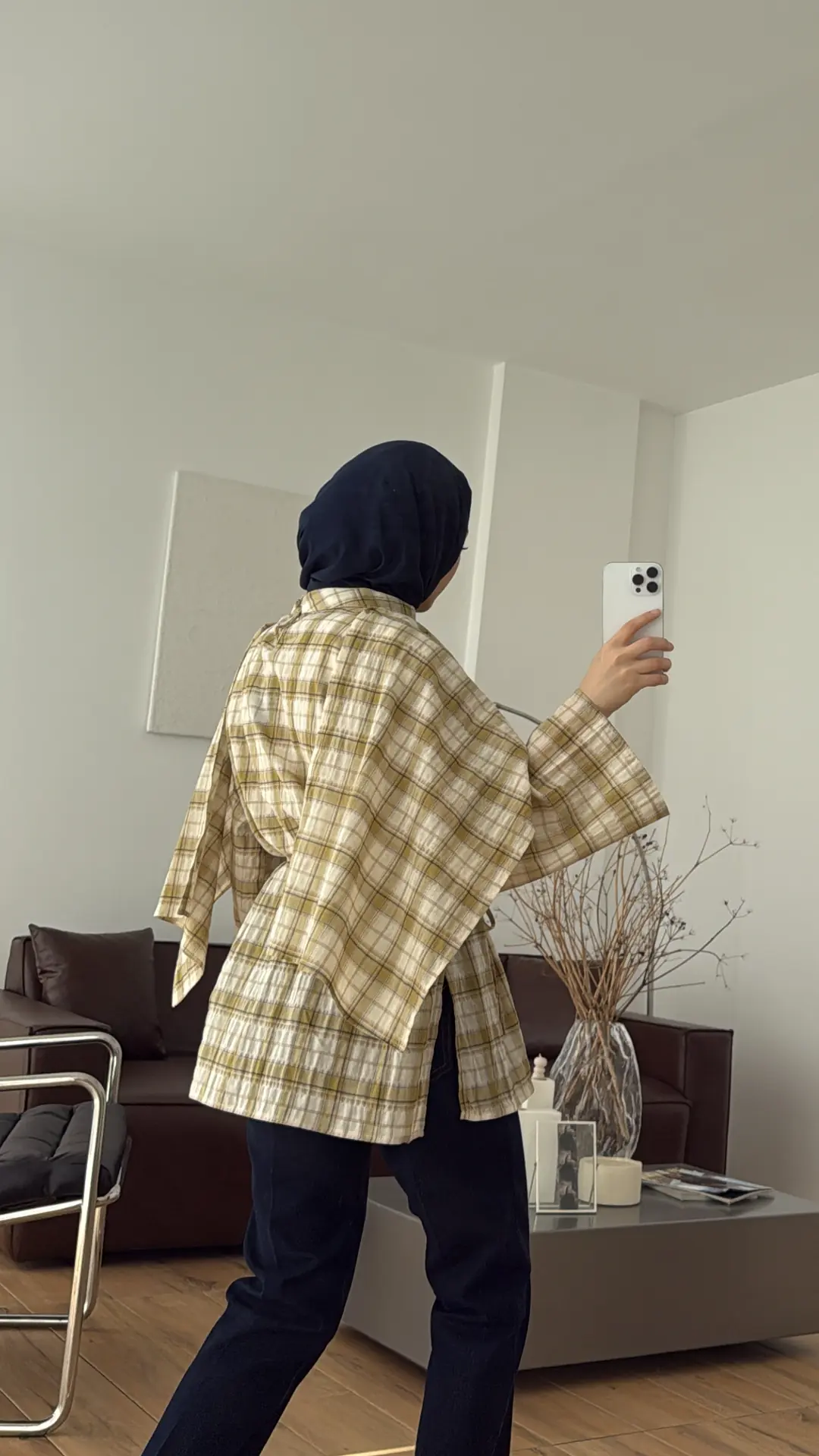 Ekose Şallı Bluz Sarı