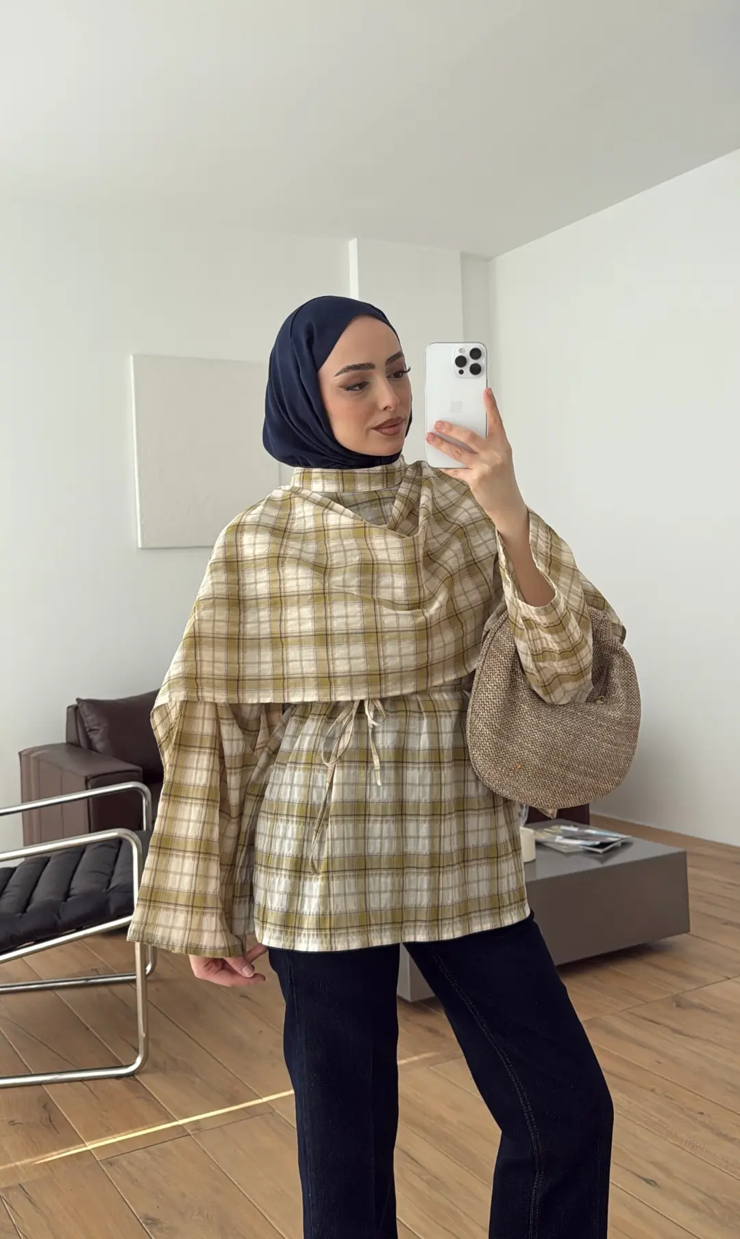 Ekose Şallı Bluz Sarı