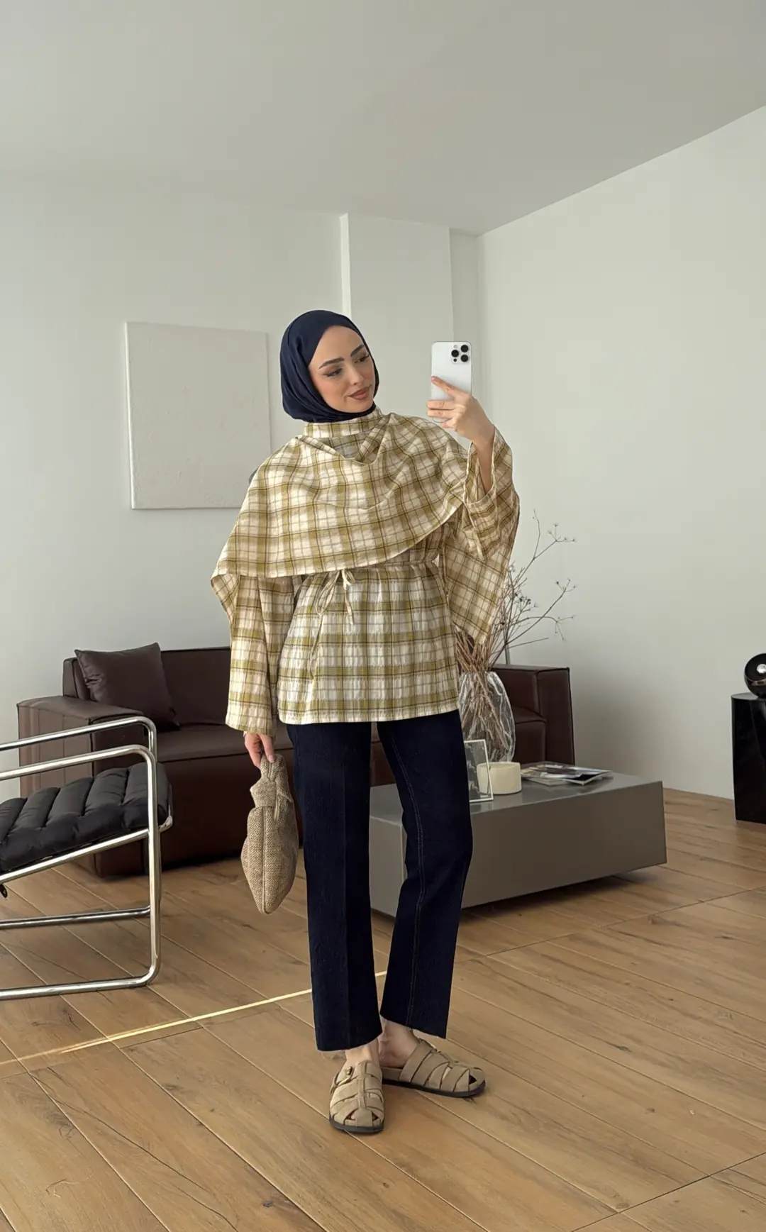 Ekose Şallı Bluz Sarı