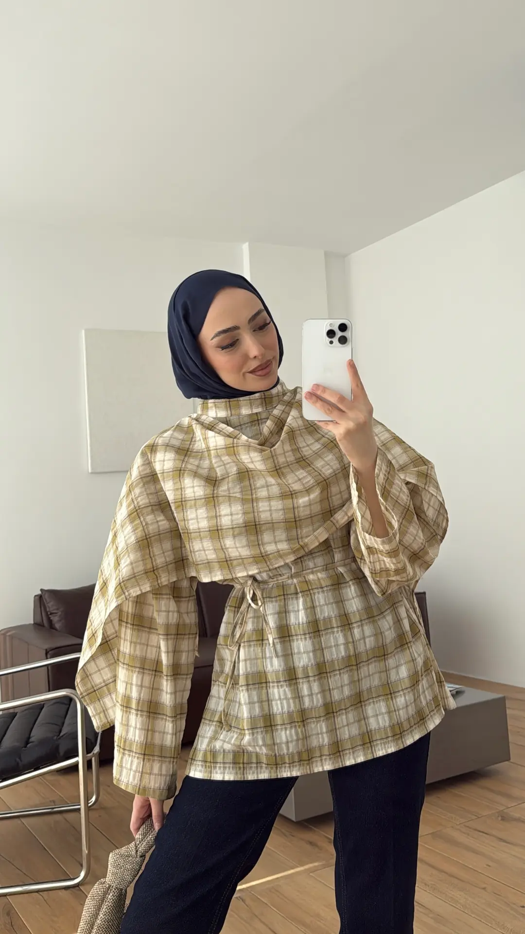Ekose Şallı Bluz Sarı