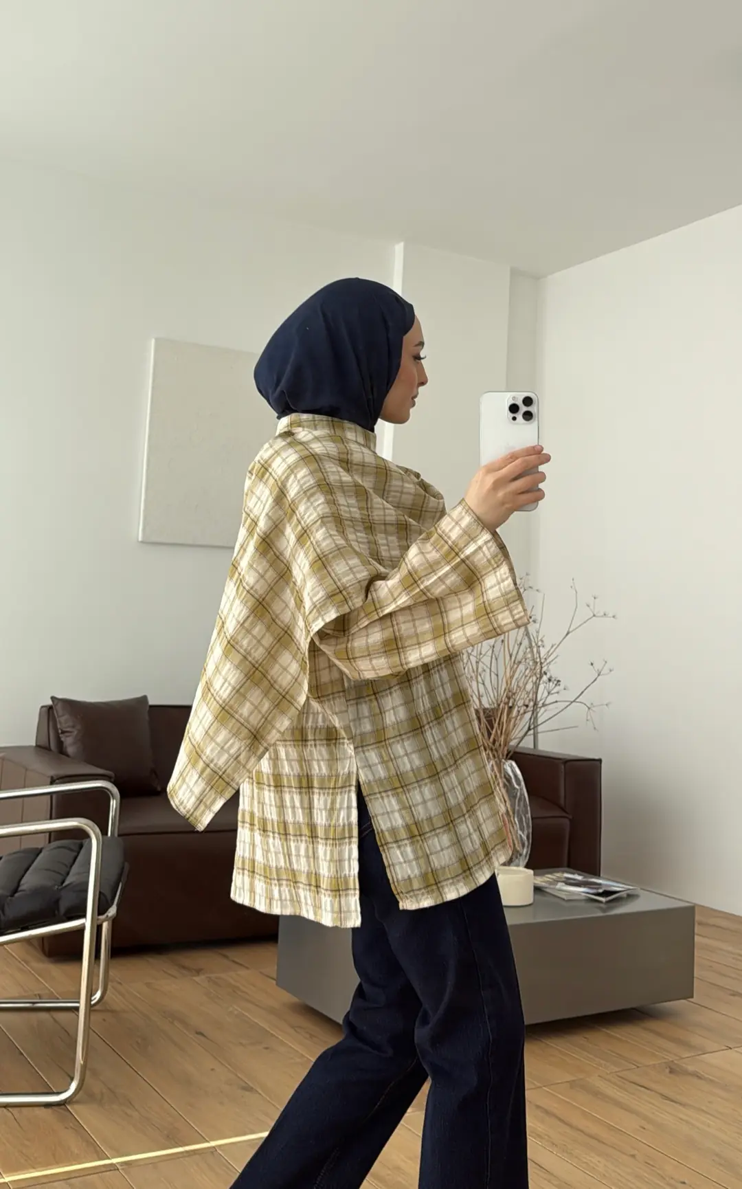 Ekose Şallı Bluz Sarı