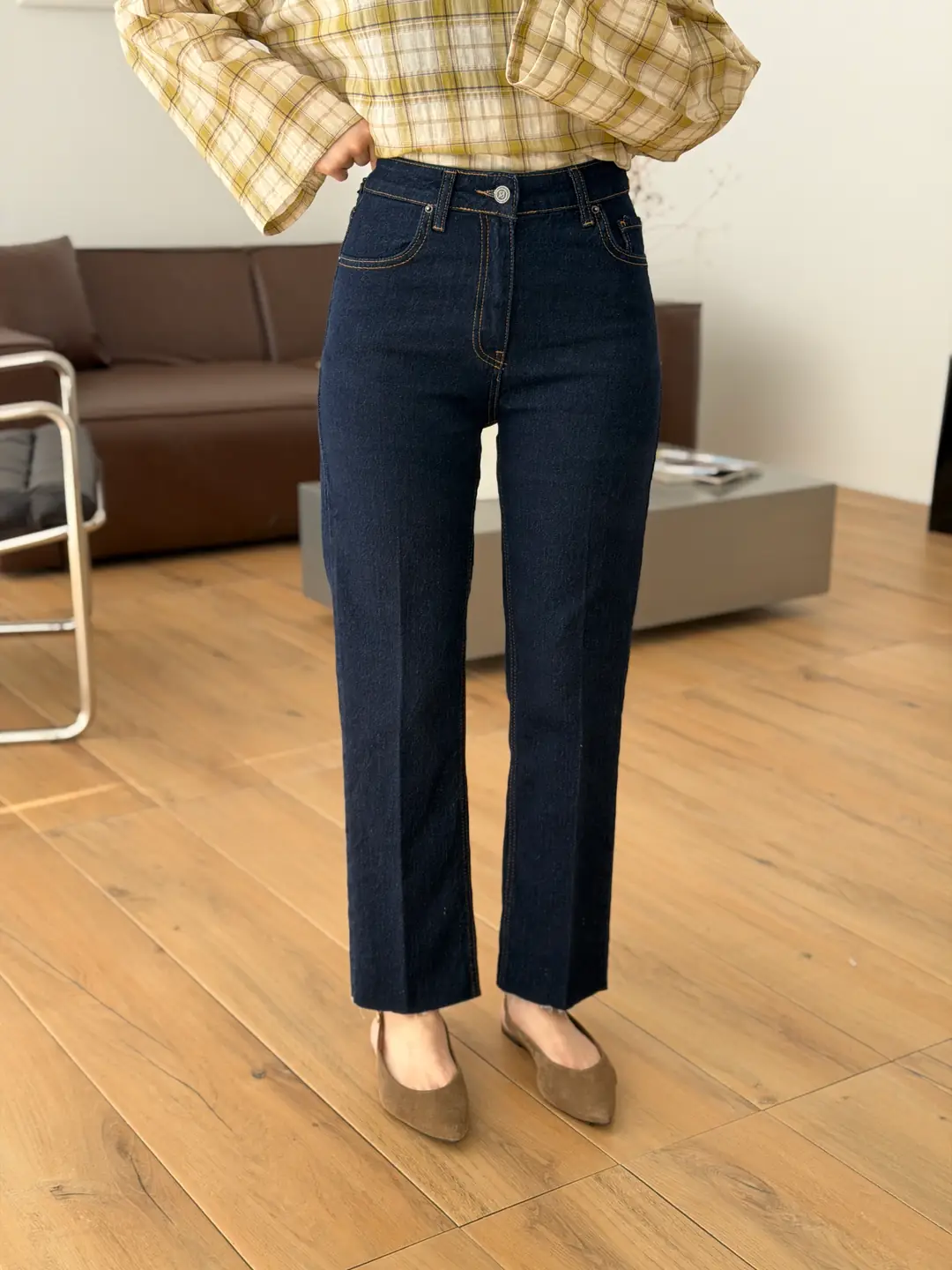 Premium Paçası Kesik Lacivert Jean 