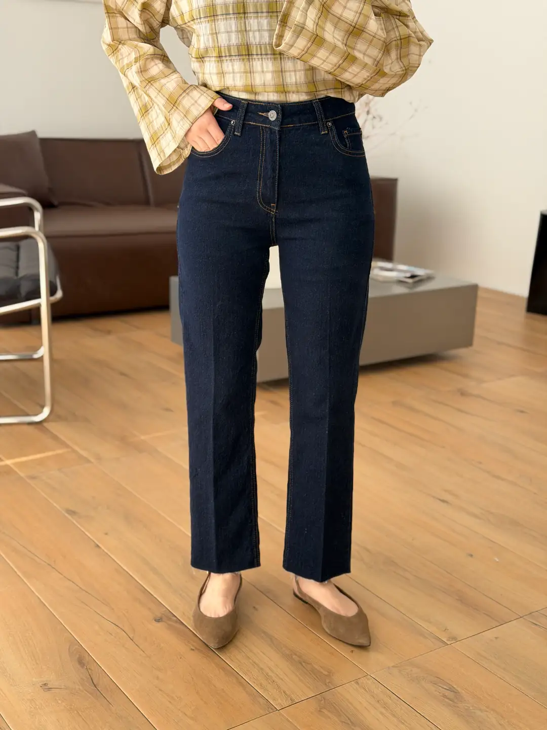Premium Paçası Kesik Lacivert Jean