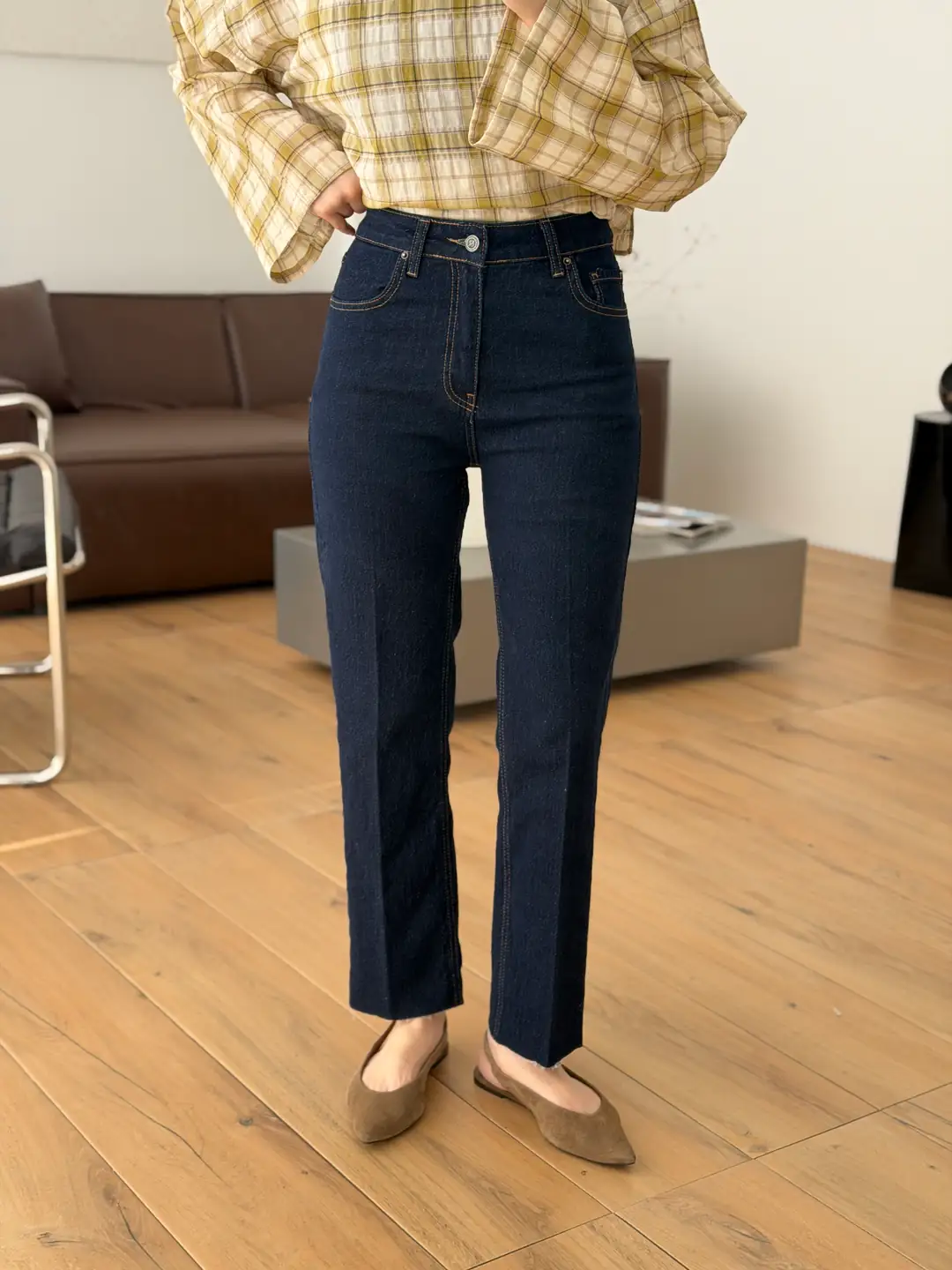 Premium Paçası Kesik Lacivert Jean