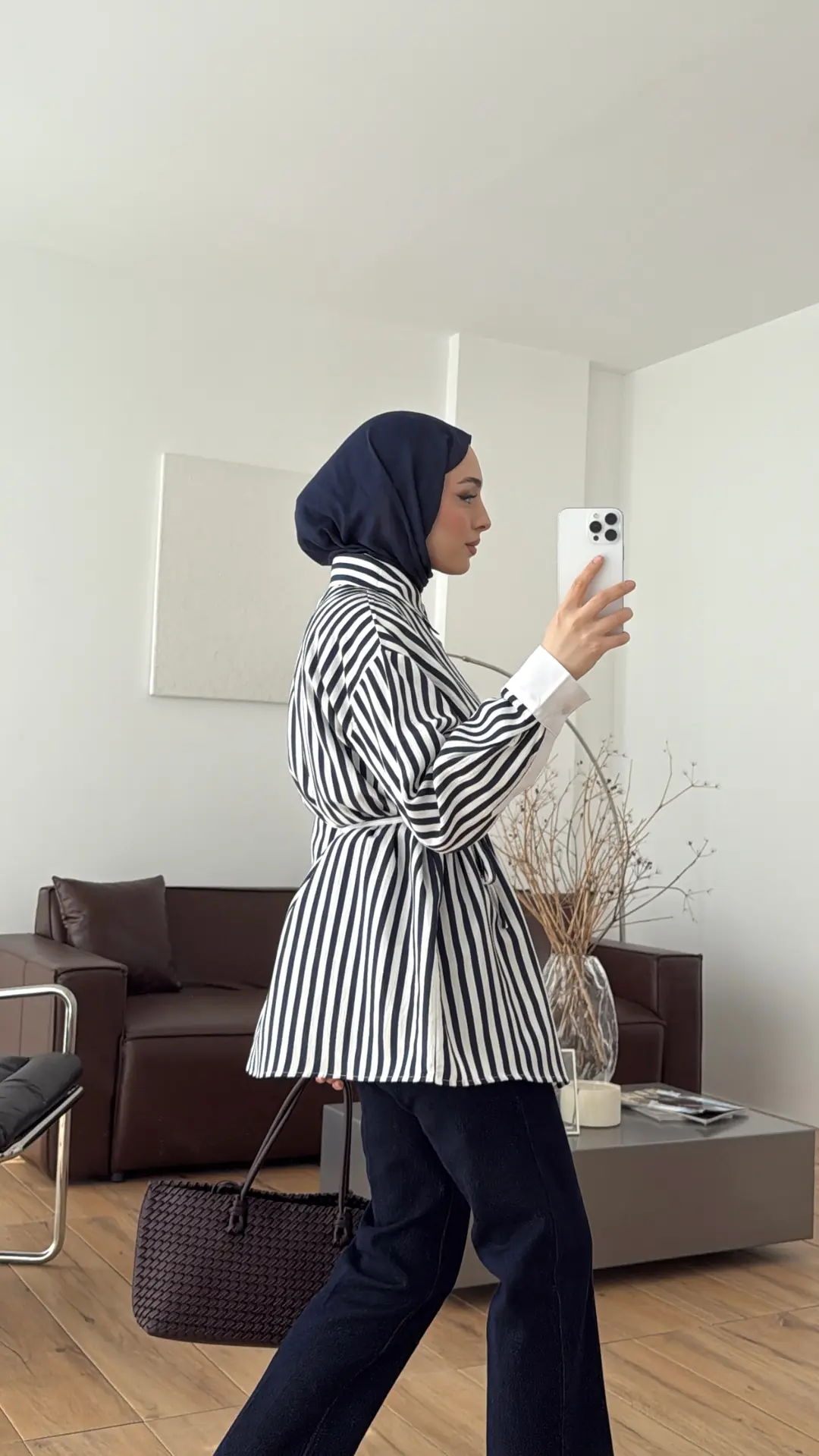 Kontrast Geçişli Çizgili Gömlek Lacivert