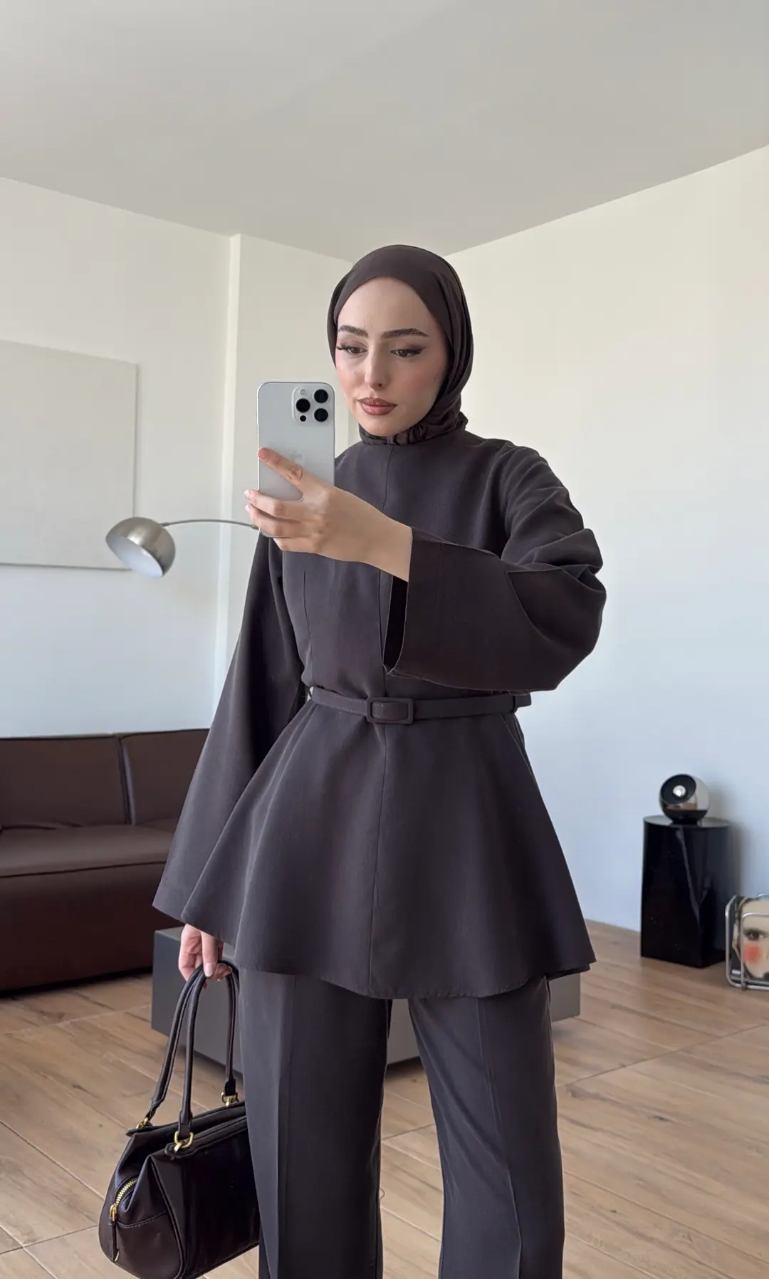 Kemerli Volanlı Takım Kahve