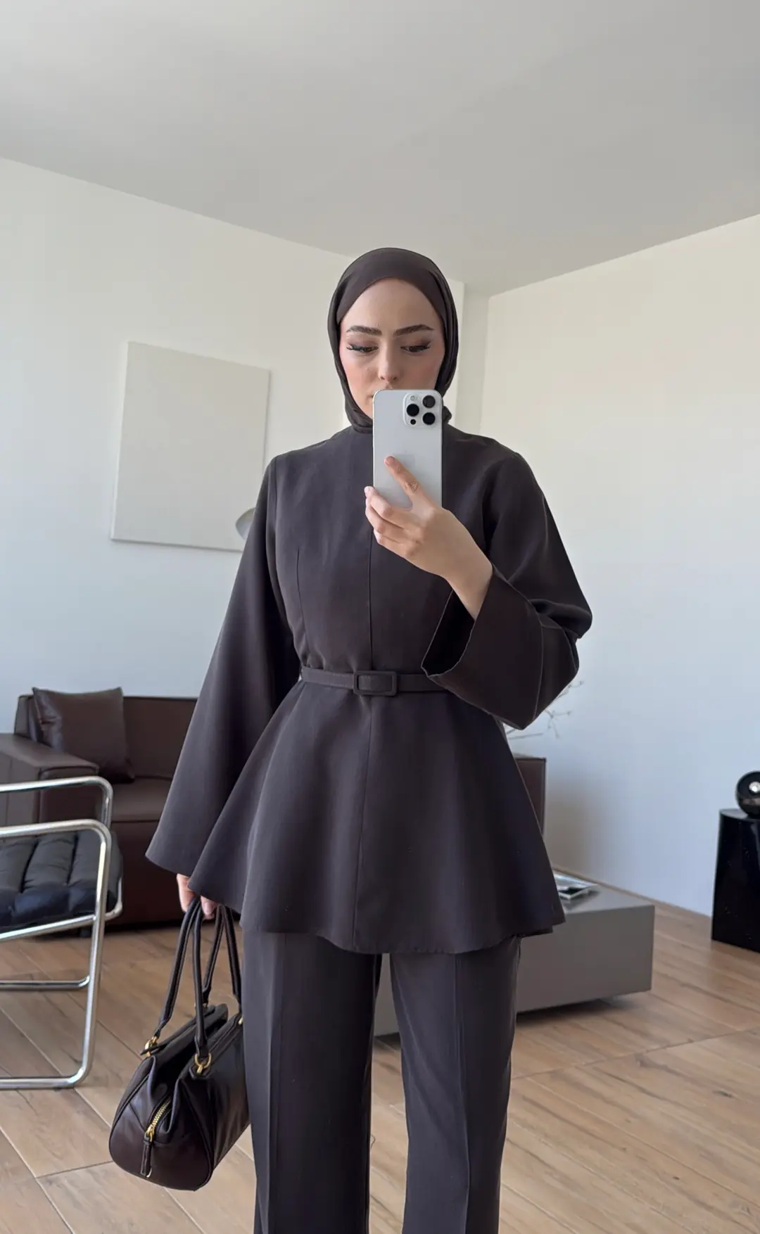 Kemerli Volanlı Takım Kahve