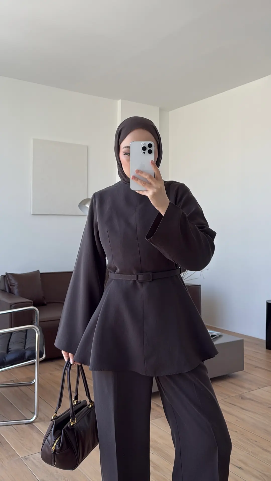 Kemerli Volanlı Takım Kahve