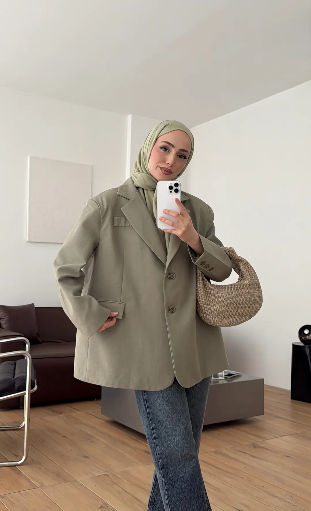 Oversize Keten Ceket Haki