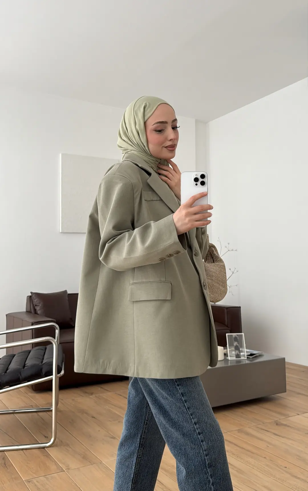 Oversize Keten Ceket Haki