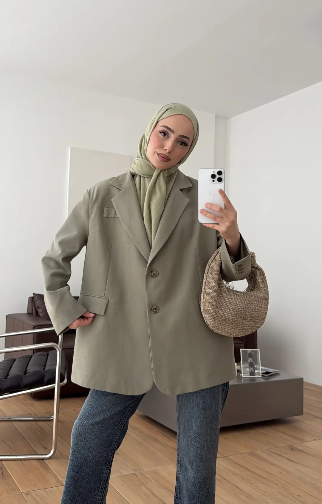 Oversize Keten Ceket Haki