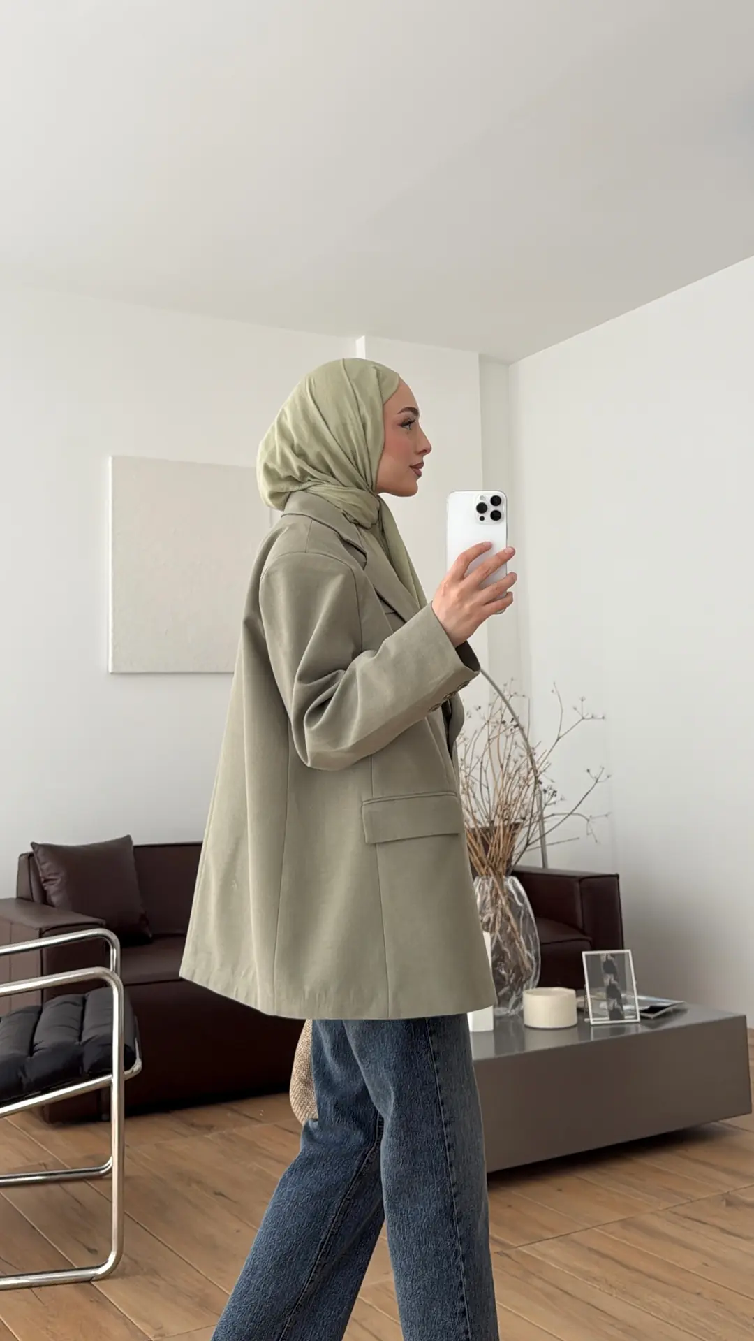 Oversize Keten Ceket Haki
