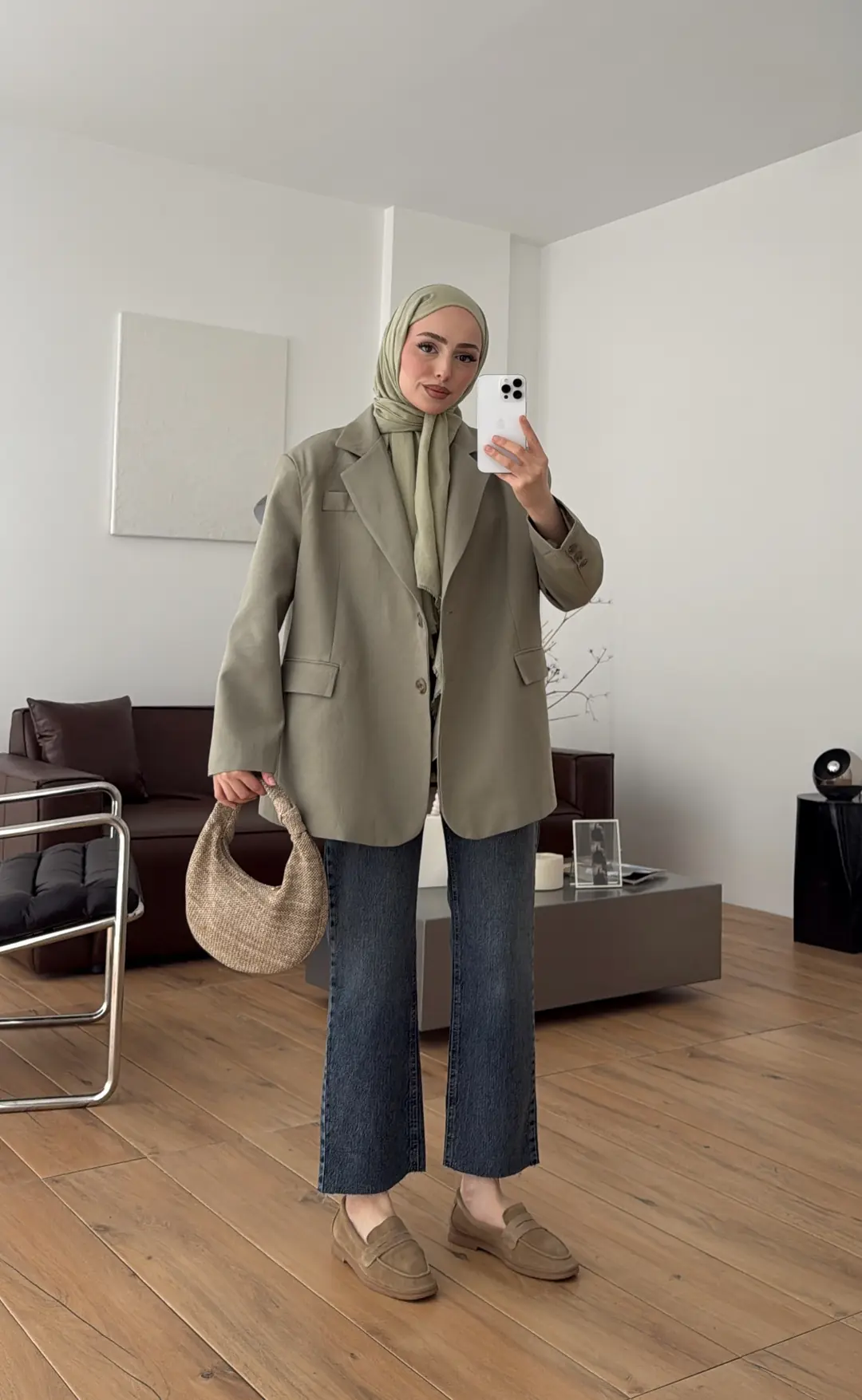 Oversize Keten Ceket Haki