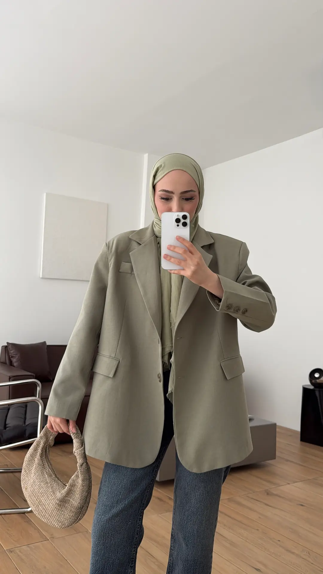 Oversize Keten Ceket Haki
