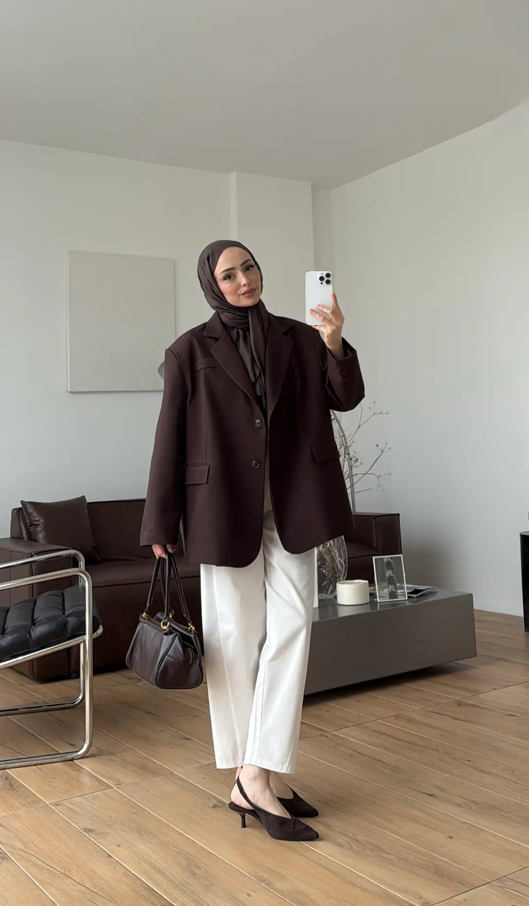 Oversize Keten Ceket Kahve