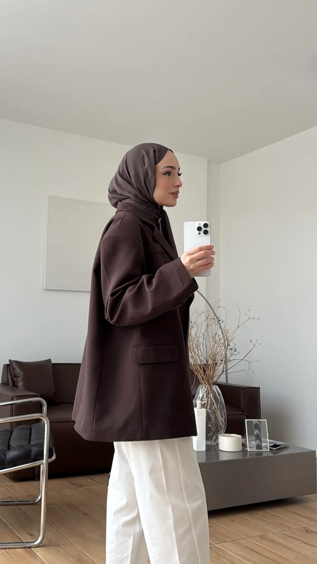 Oversize Keten Ceket Kahve