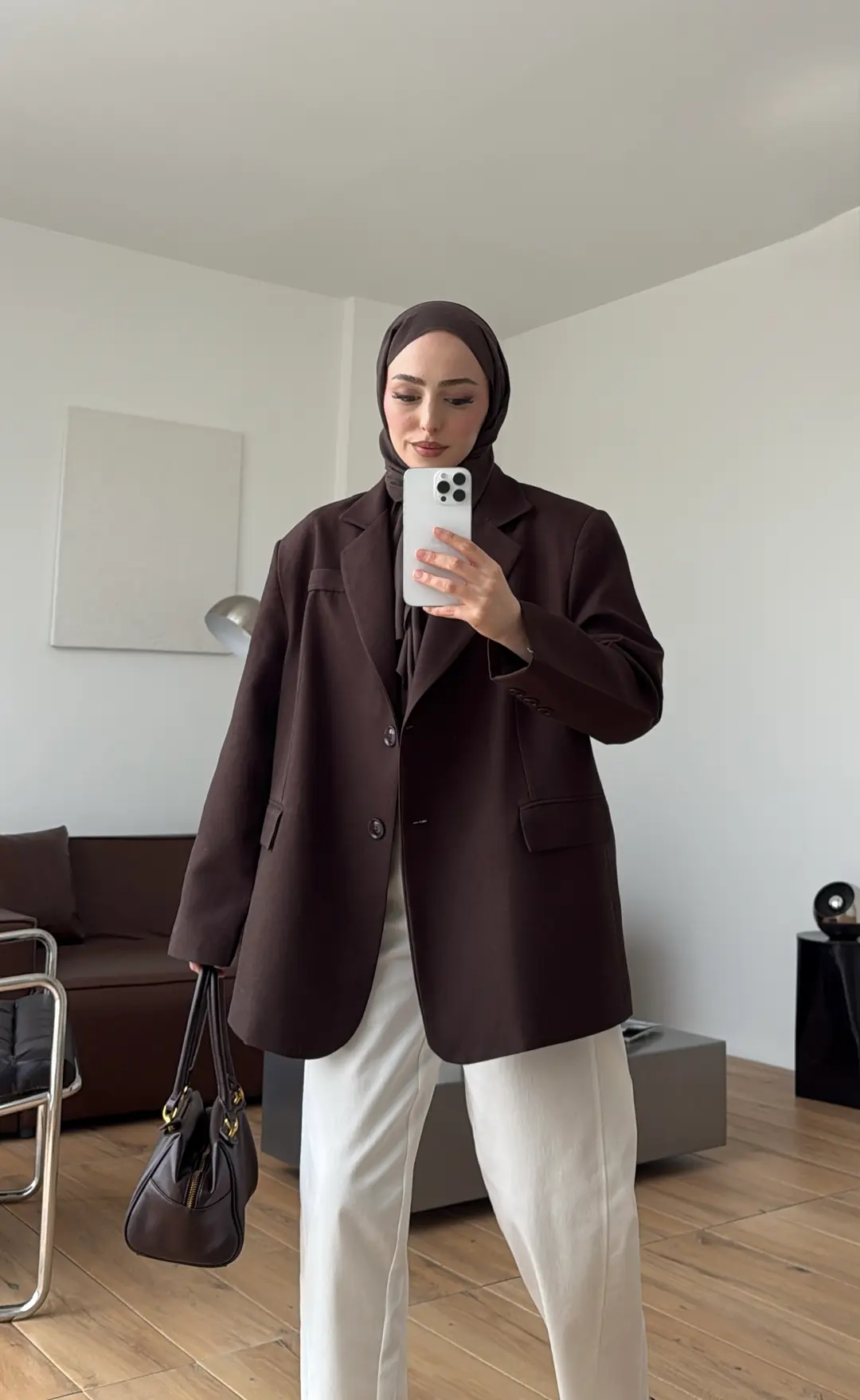 Oversize Keten Ceket Kahve
