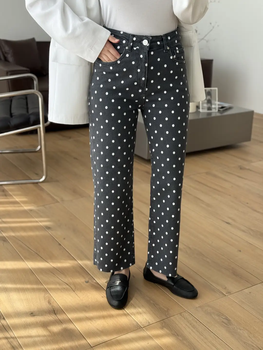 Premium Puantiyeli Jean Antrasit