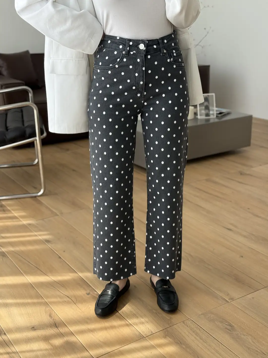 Premium Puantiyeli Jean Antrasit
