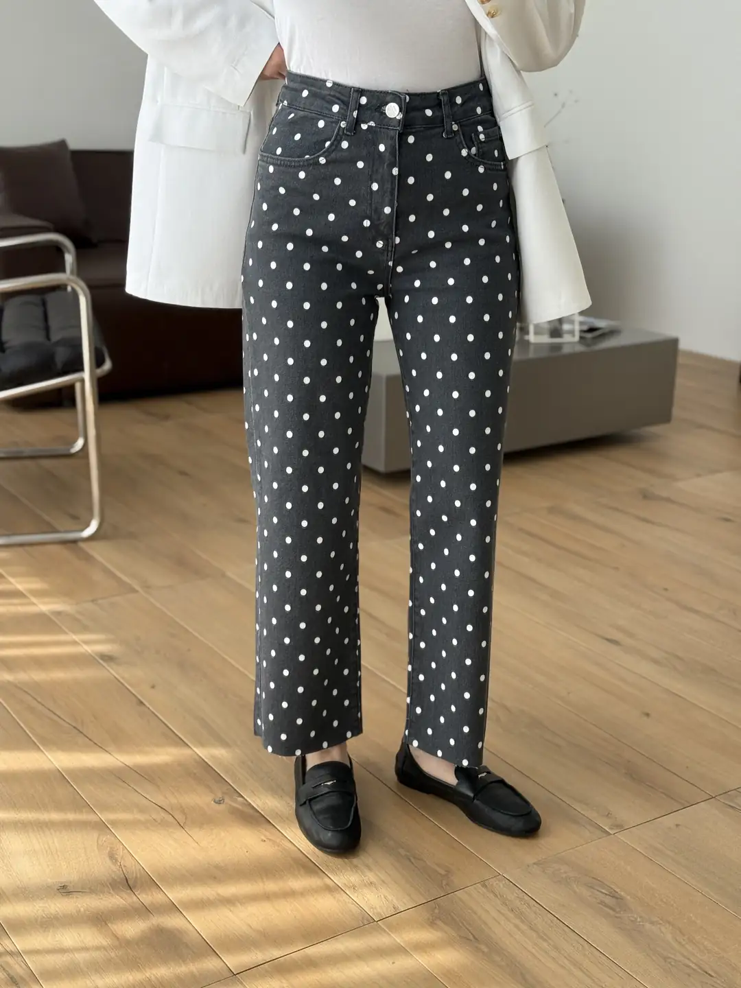 Premium Puantiyeli Jean Antrasit