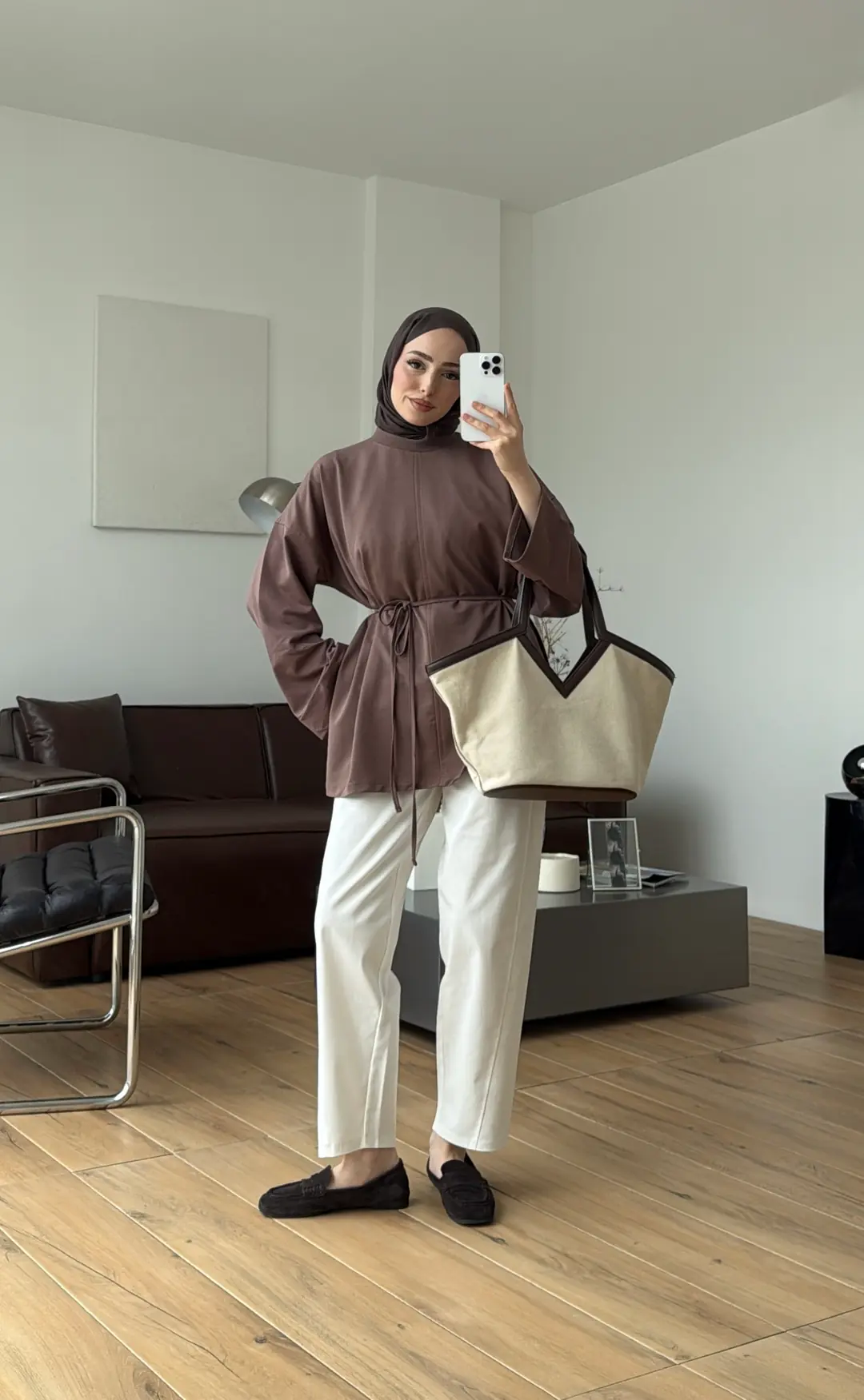 Bağlamalı Yanı Yırtmaç Detay Sweat Sütlü Kahve