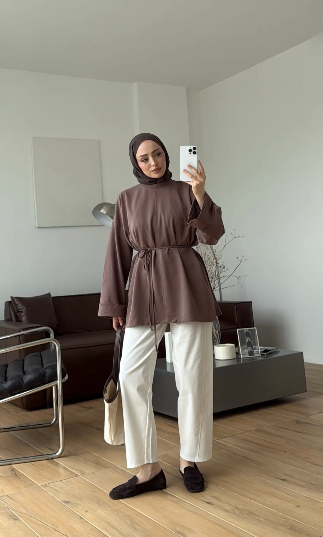 Bağlamalı Yanı Yırtmaç Detay Sweat Sütlü Kahve