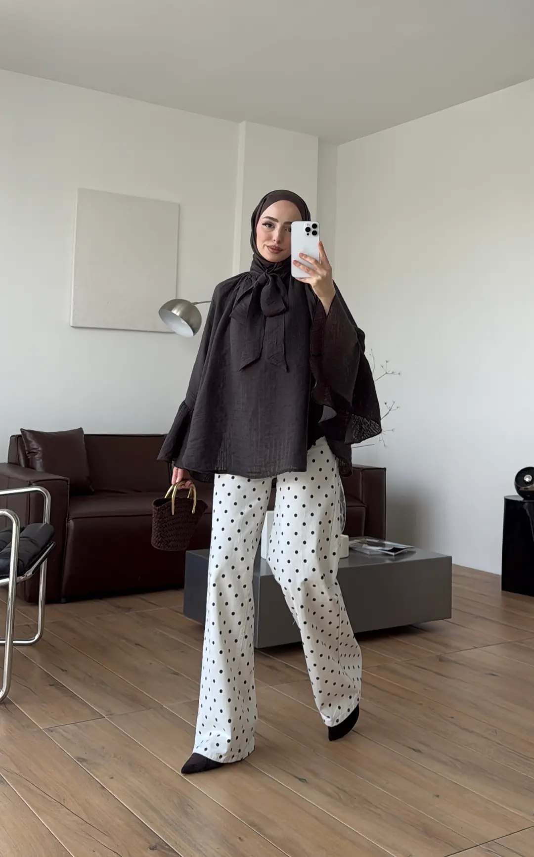 Kolları Volanlı Gömlek Kahve