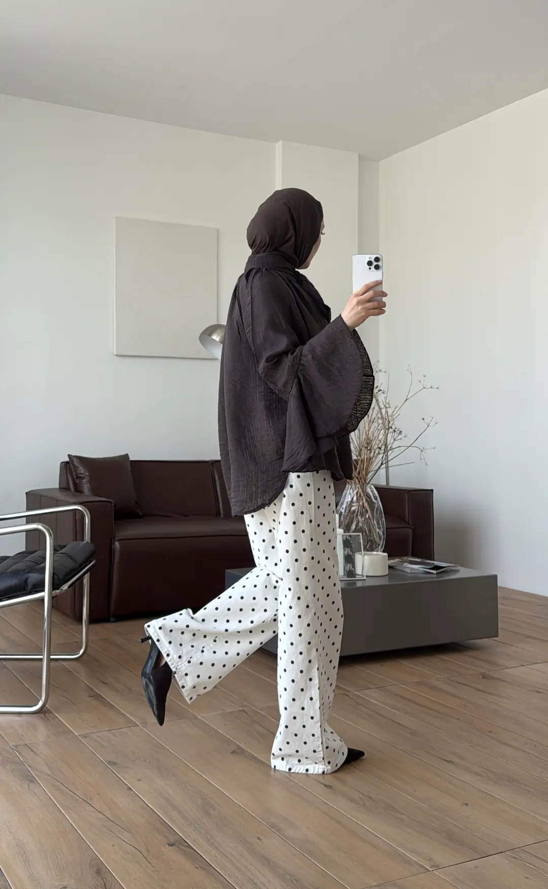 Kolları Volanlı Gömlek Kahve