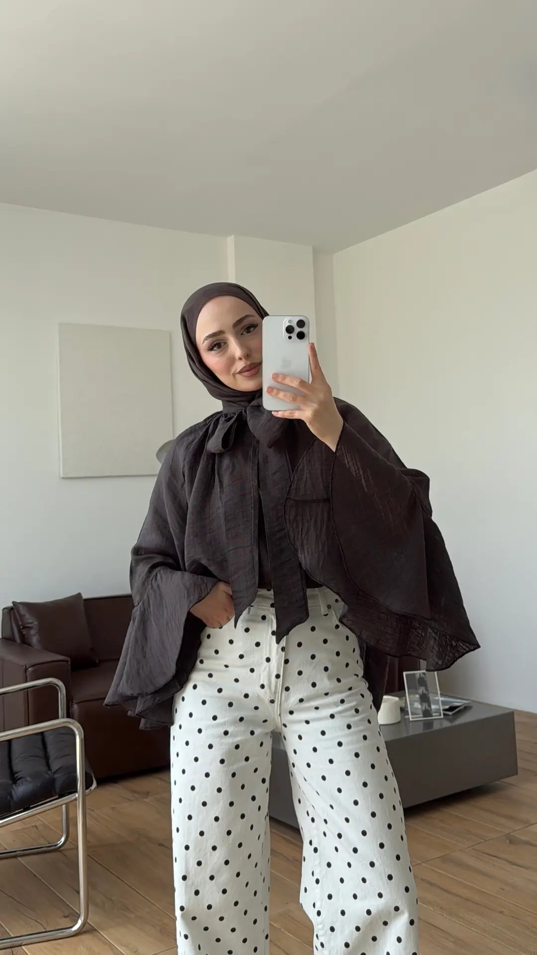 Kolları Volanlı Gömlek Kahve