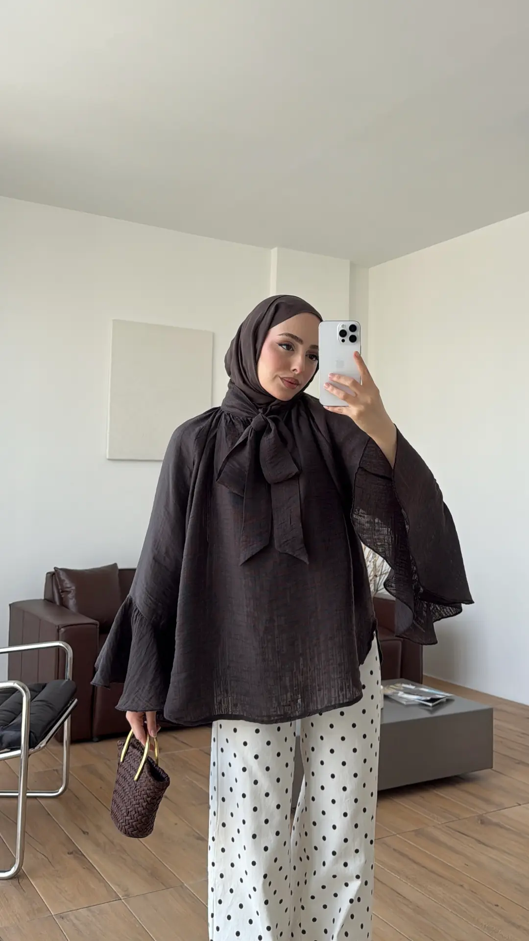 Kolları Volanlı Gömlek Kahve