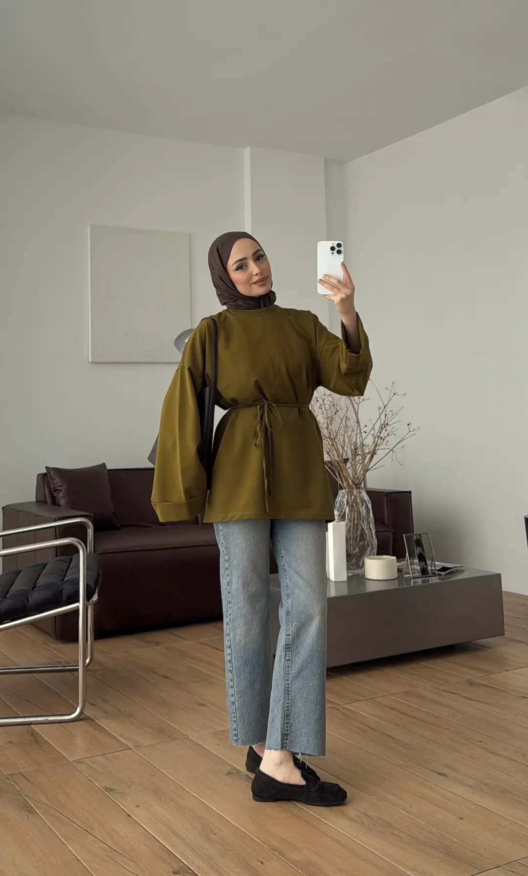 Bağlamalı Yanı Yırtmaç Detay Sweat Olive