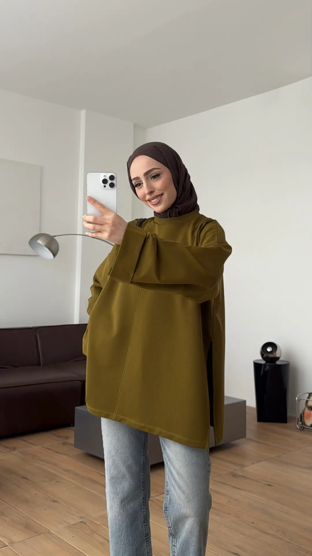 Bağlamalı Yanı Yırtmaç Detay Sweat Olive