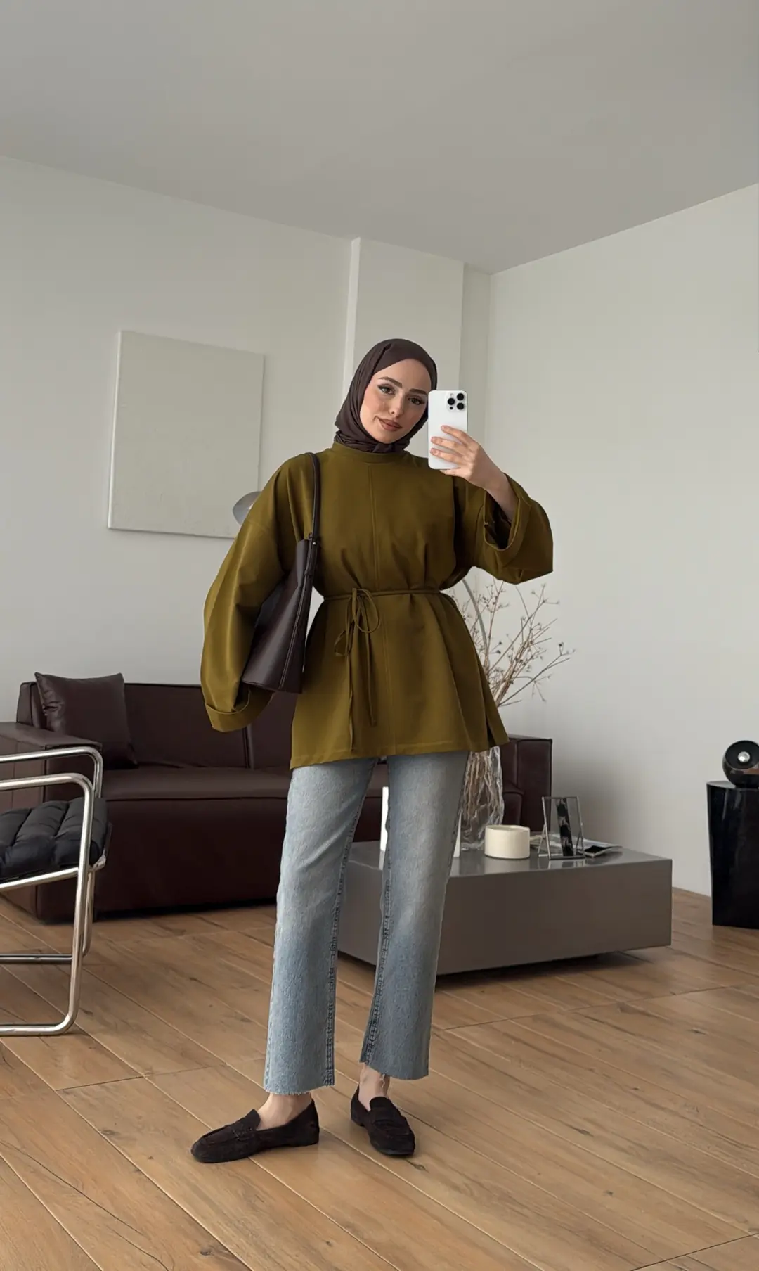 Bağlamalı Yanı Yırtmaç Detay Sweat Olive