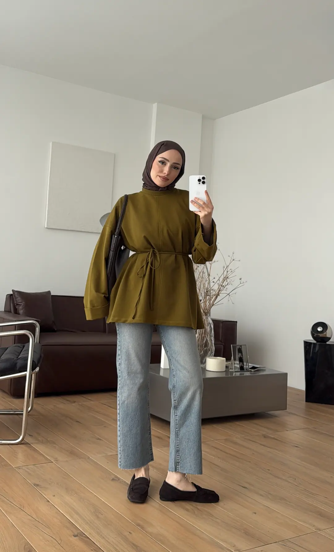 Bağlamalı Yanı Yırtmaç Detay Sweat Olive