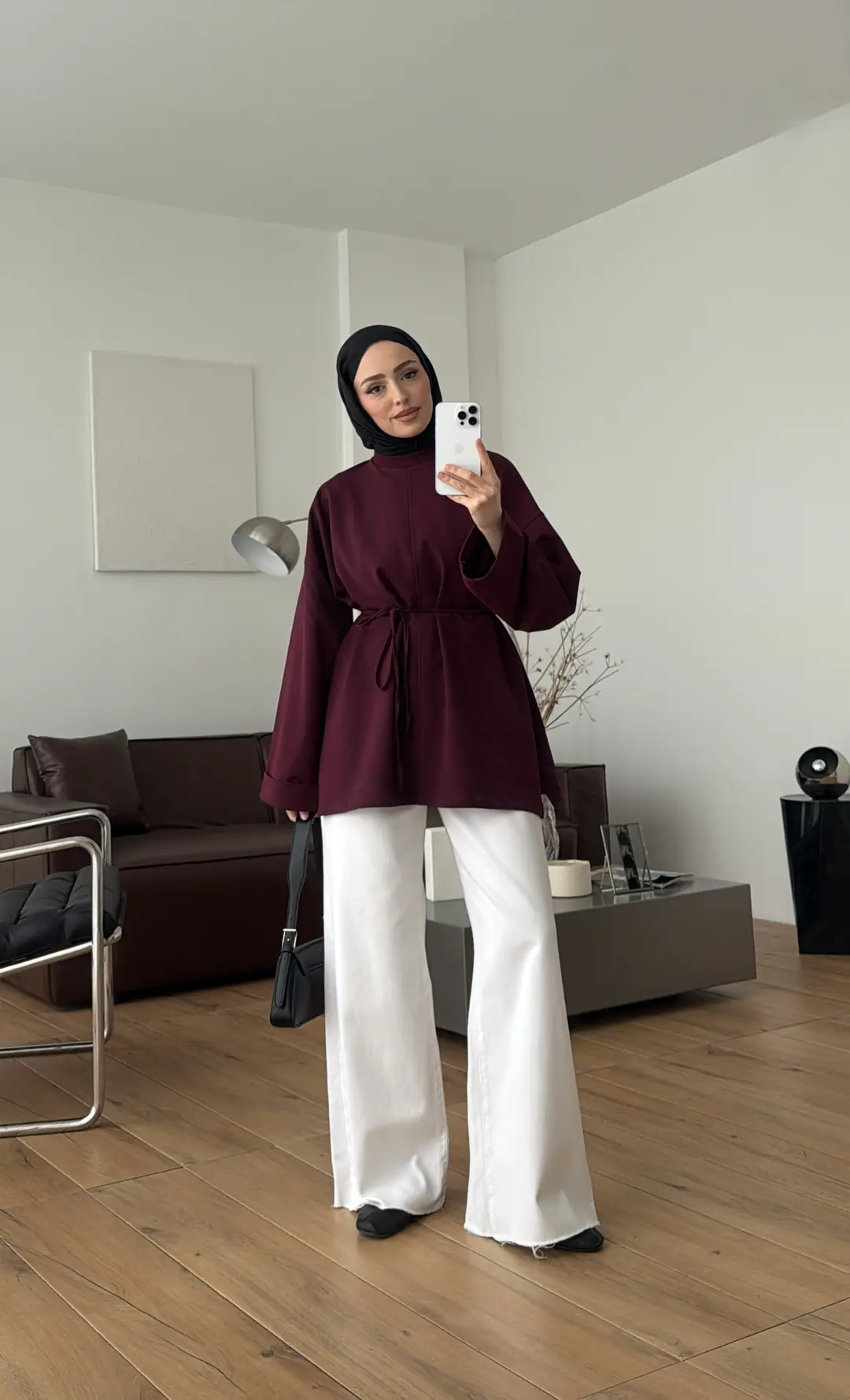 Bağlamalı Yanı Yırtmaç Detay Sweat Bordo
