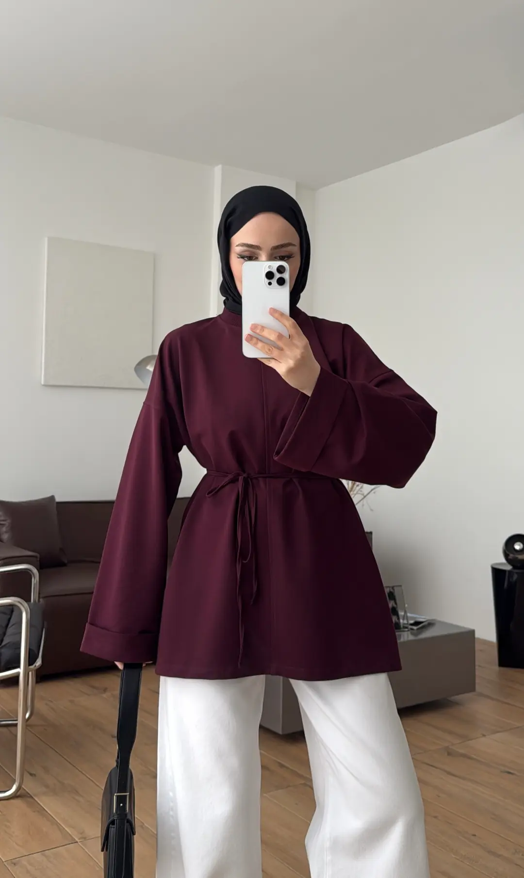 Bağlamalı Yanı Yırtmaç Detay Sweat Bordo