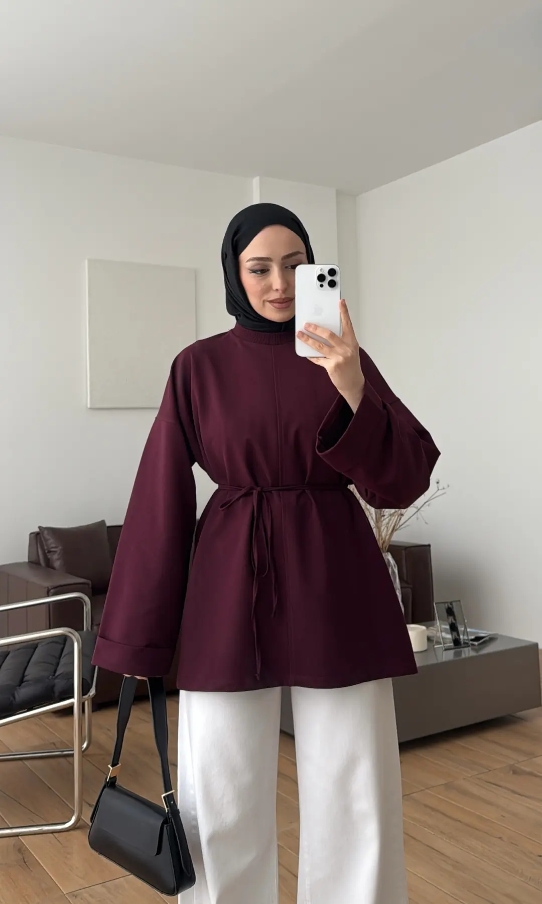 Bağlamalı Yanı Yırtmaç Detay Sweat Bordo
