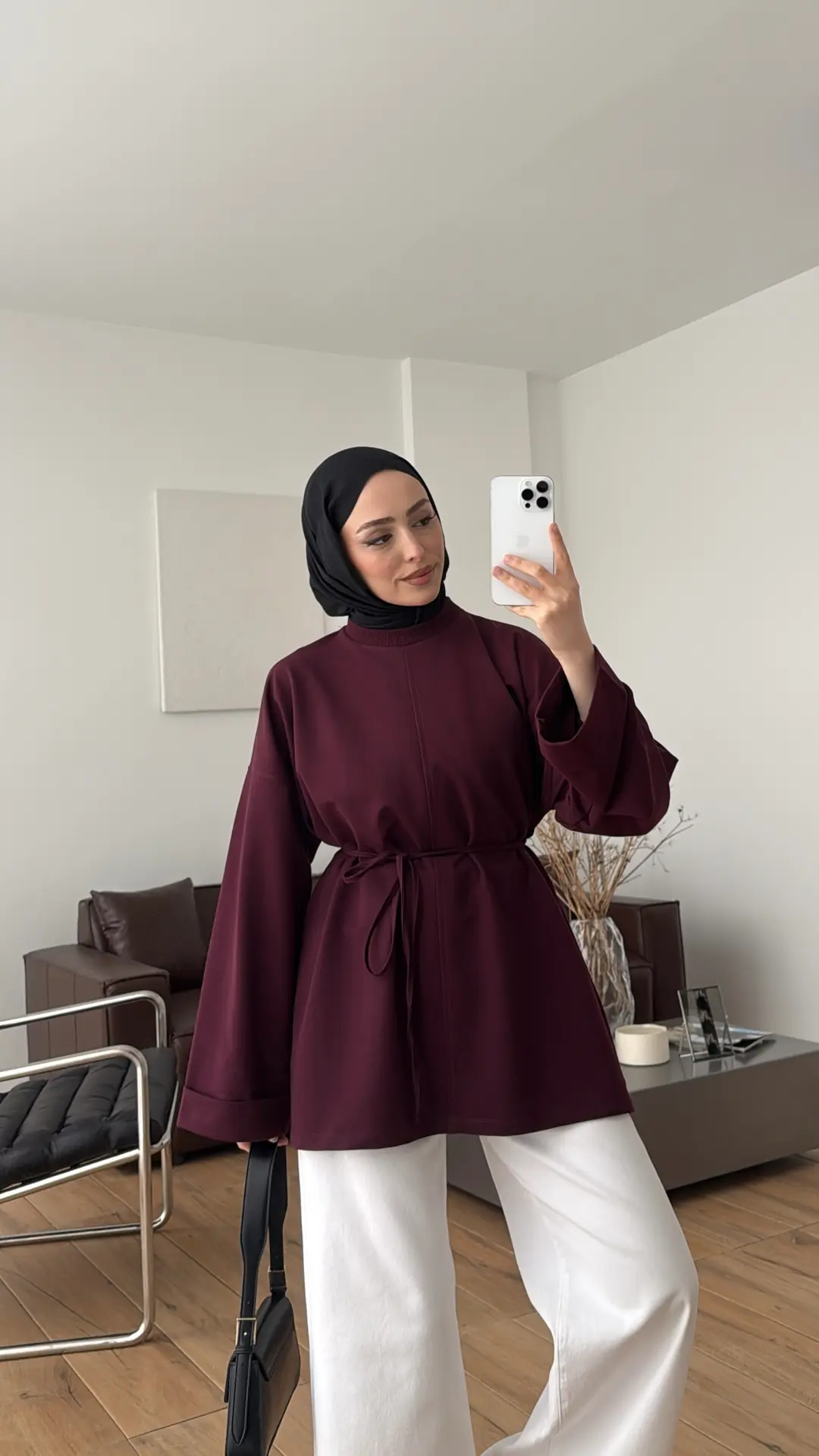 Bağlamalı Yanı Yırtmaç Detay Sweat Bordo
