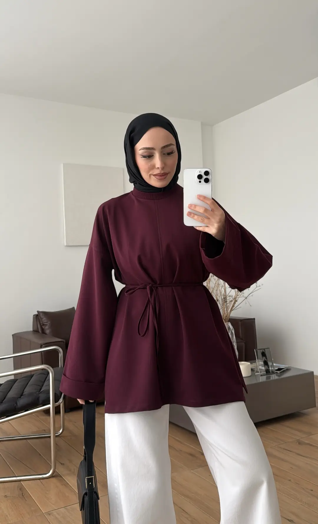 Bağlamalı Yanı Yırtmaç Detay Sweat Bordo