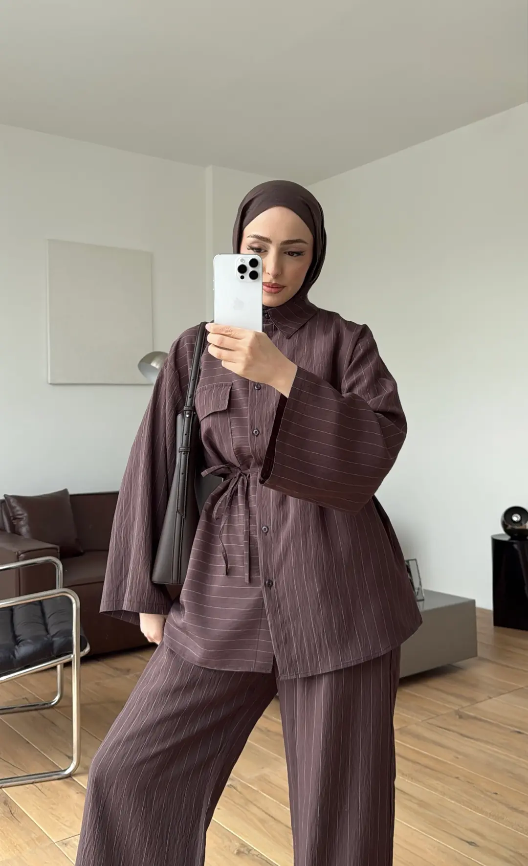 Cepli Çizgili Takım Kahve