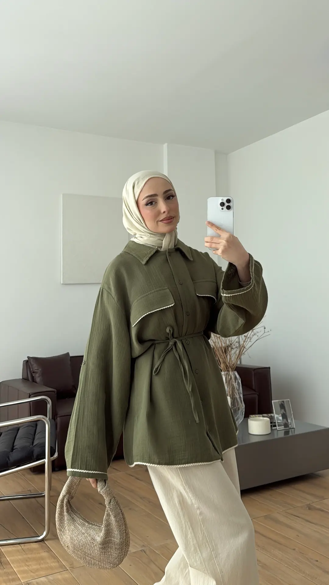 Müslin Dantel Detaylı Gömlek Haki