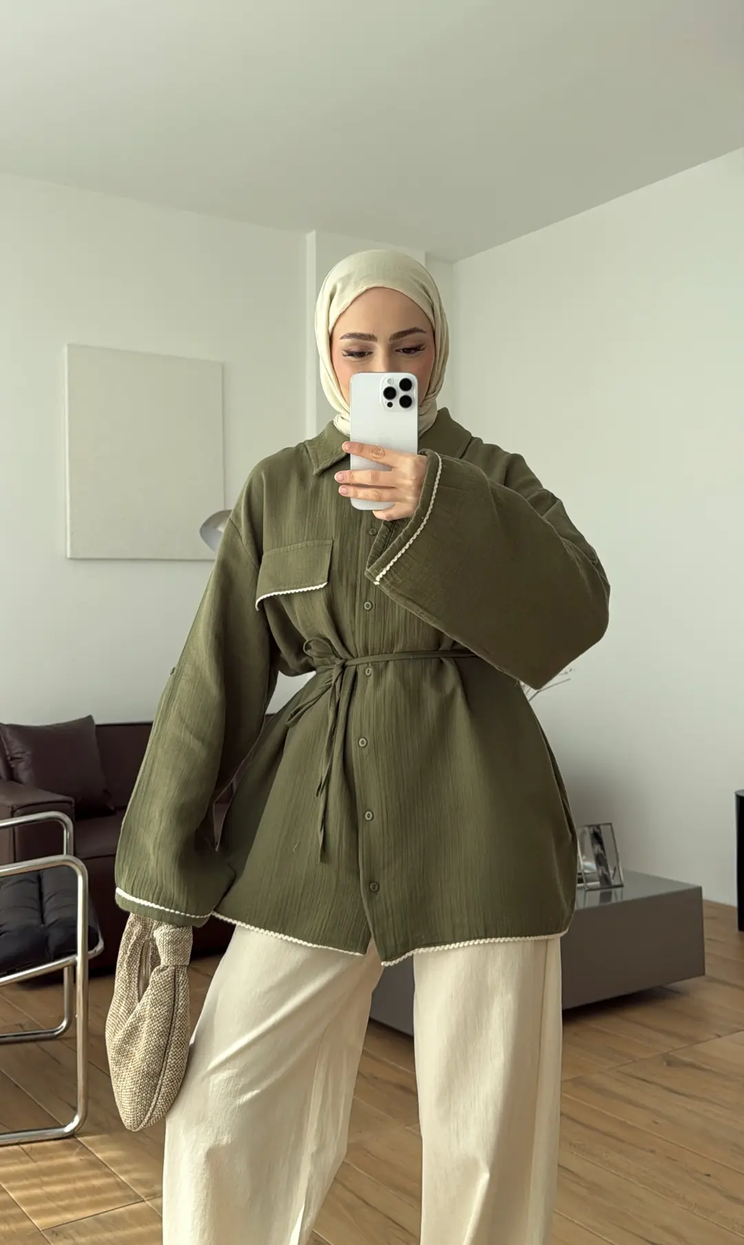 Müslin Dantel Detaylı Gömlek Haki