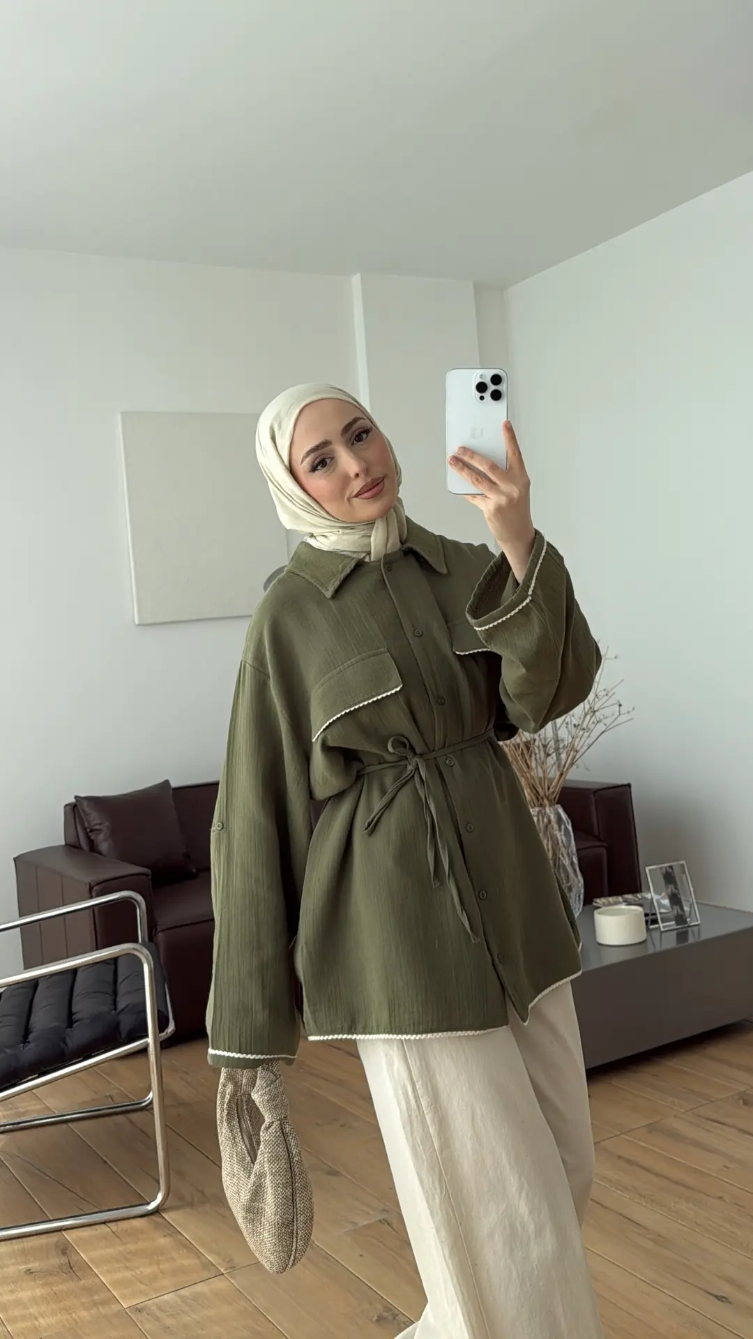 Müslin Dantel Detaylı Gömlek Haki