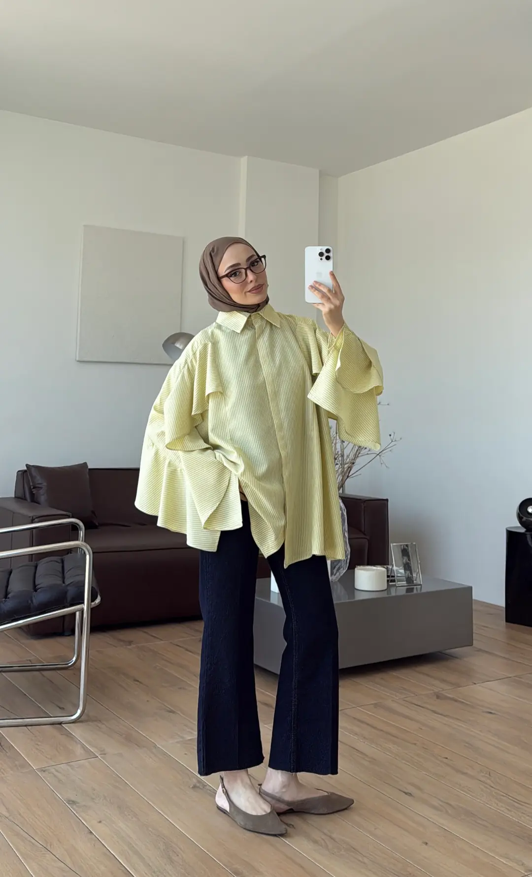Kolu Volan Detaylı Gömlek Sarı
