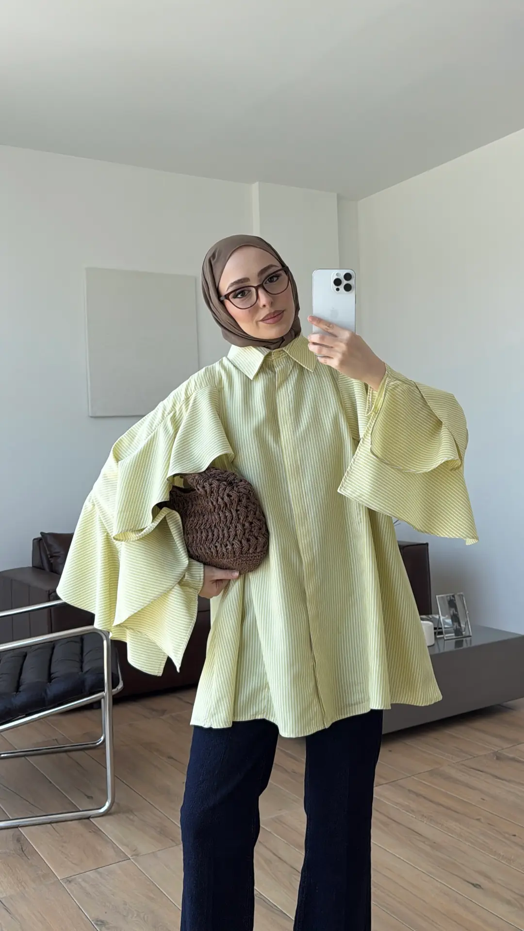 Kolu Volan Detaylı Gömlek Sarı