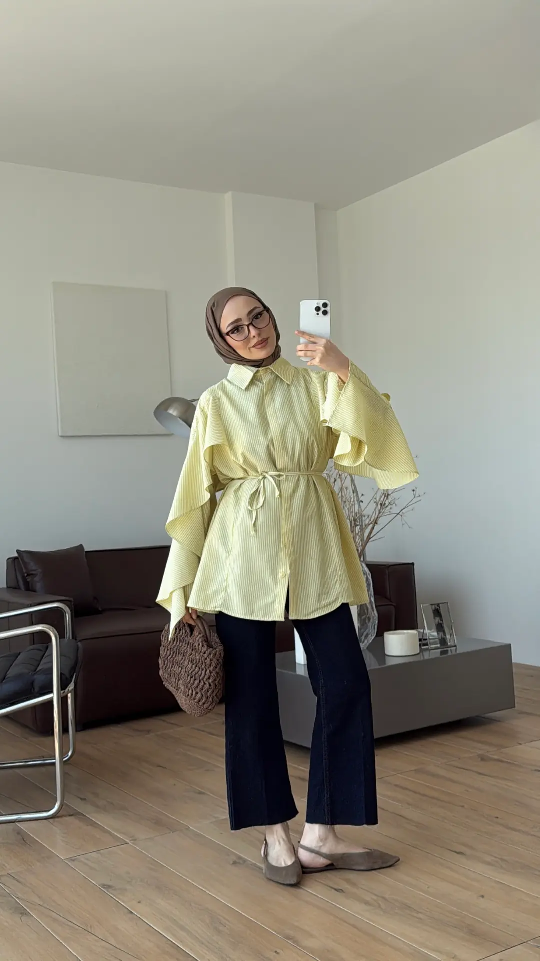 Kolu Volan Detaylı Gömlek Sarı
