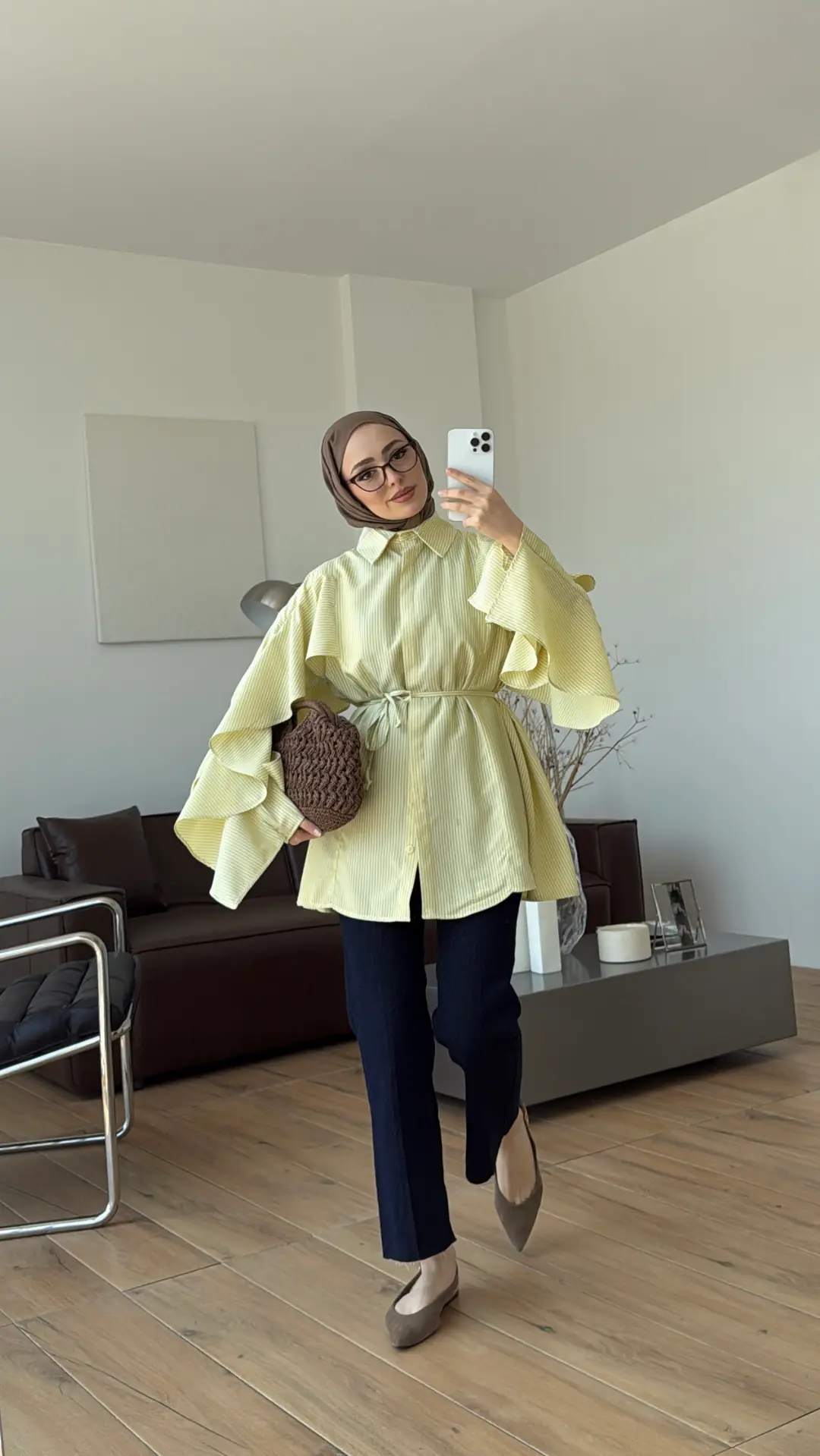 Kolu Volan Detaylı Gömlek Sarı