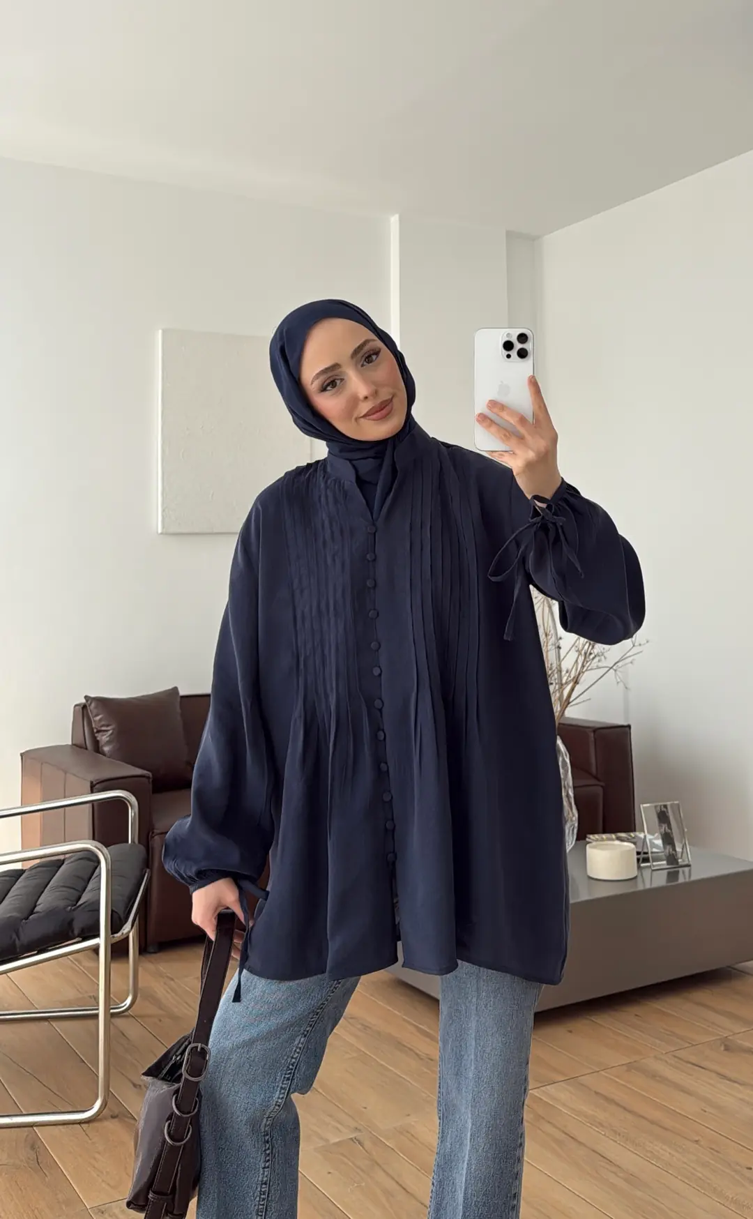 Nervürlü Tensel Tunik Lacivert 